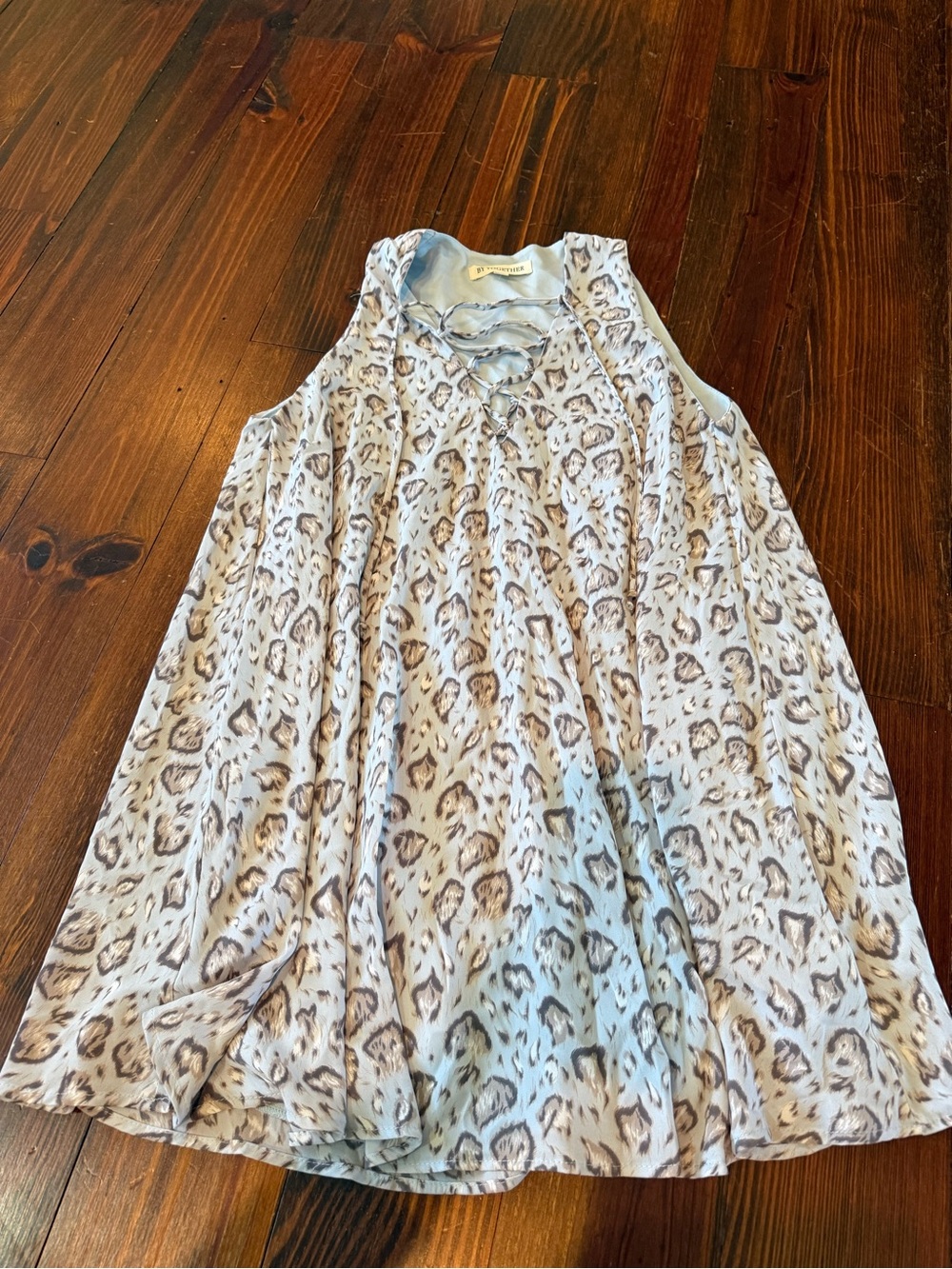 Sleeveless Lace-Up Animal Print Babydoll Dress - Light Blue